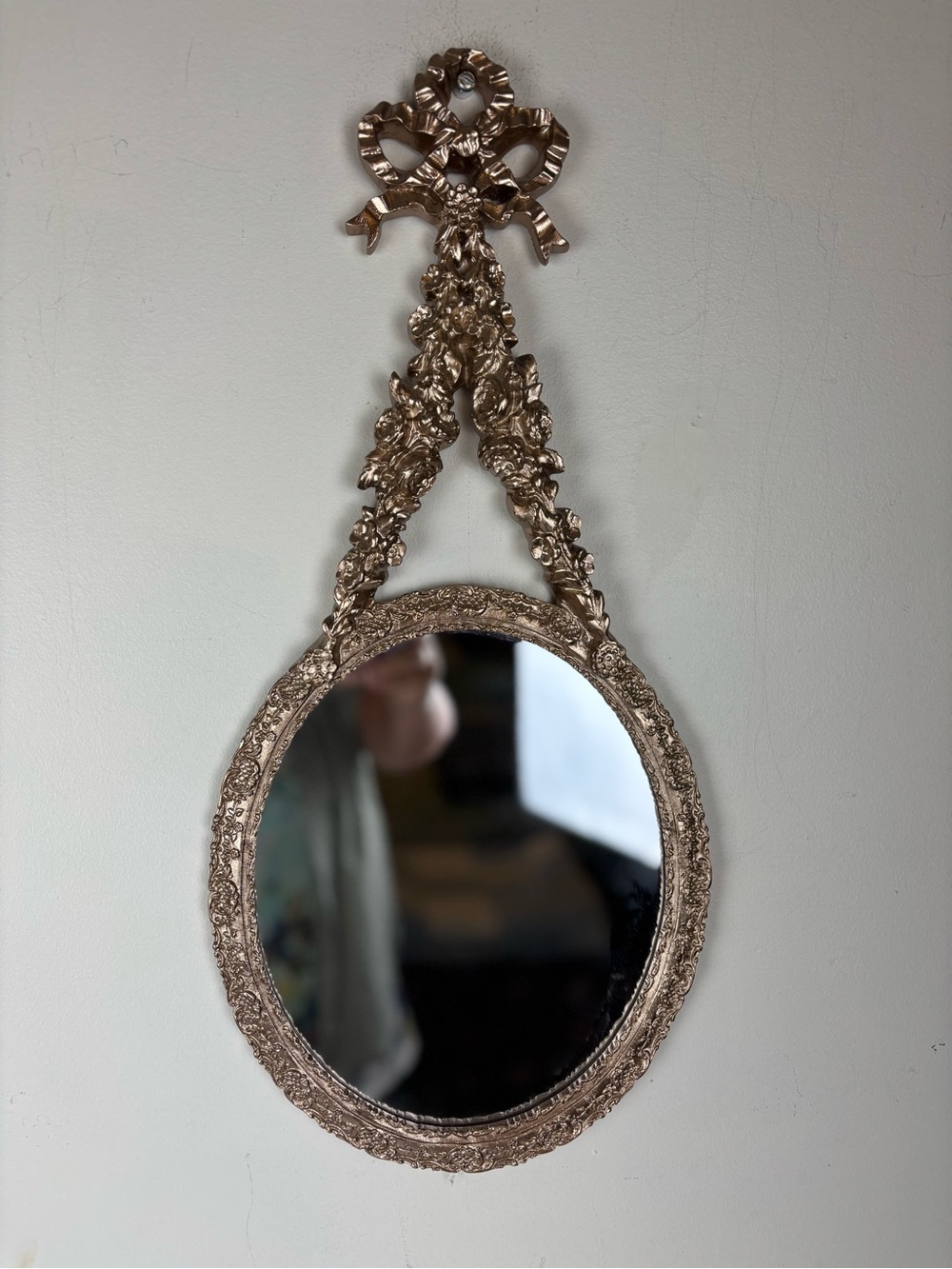 Vintage Ornate-French Styled Gold Finish Wall Mirror-Decorative Bow & Garland